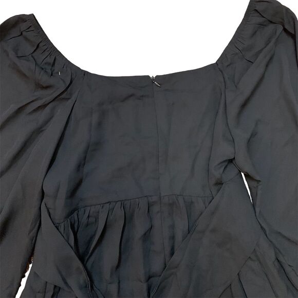 ☘️Sold☘️ NWOT Women's Black Square Neck Lantern Sleeve Ruffle Hem Dress Size M - Picture 5 of 8